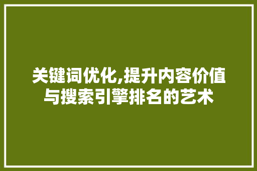 关键词优化,提升内容价值与搜索引擎排名的艺术