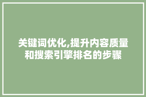 关键词优化,提升内容质量和搜索引擎排名的步骤