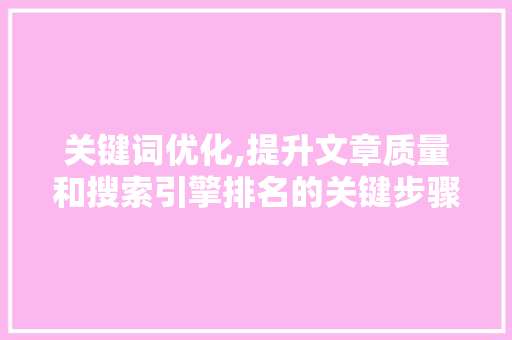 关键词优化,提升文章质量和搜索引擎排名的关键步骤