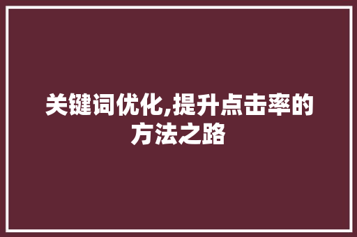 关键词优化,提升点击率的方法之路