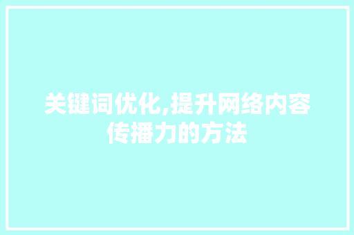 关键词优化,提升网络内容传播力的方法