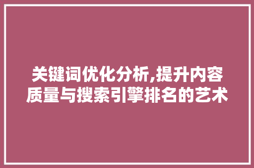 关键词优化分析,提升内容质量与搜索引擎排名的艺术