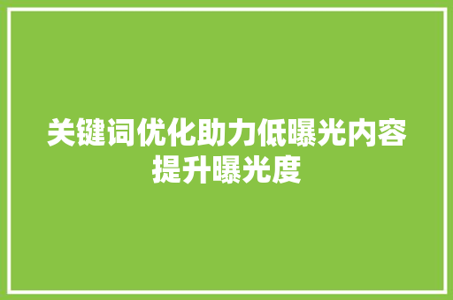 关键词优化助力低曝光内容提升曝光度