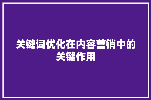 关键词优化在内容营销中的关键作用