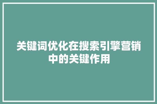 关键词优化在搜索引擎营销中的关键作用