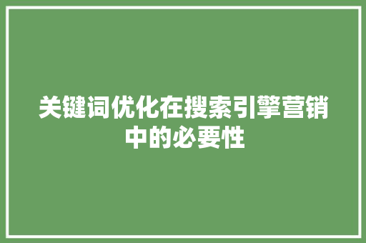 关键词优化在搜索引擎营销中的必要性