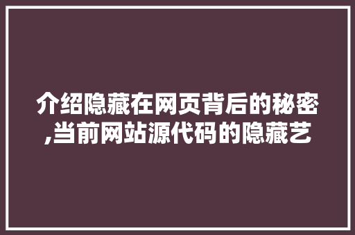 介绍隐藏在网页背后的秘密,当前网站源代码的隐藏艺术