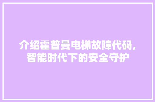 介绍霍普曼电梯故障代码,智能时代下的安全守护