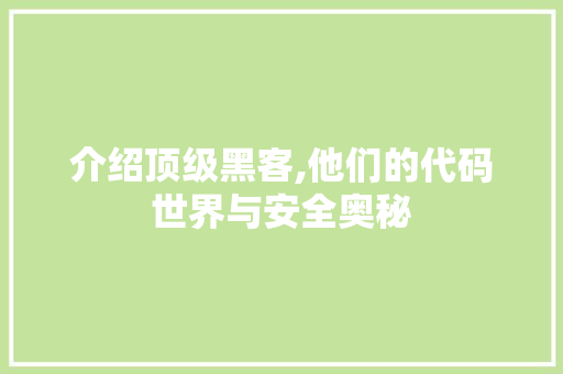 介绍顶级黑客,他们的代码世界与安全奥秘