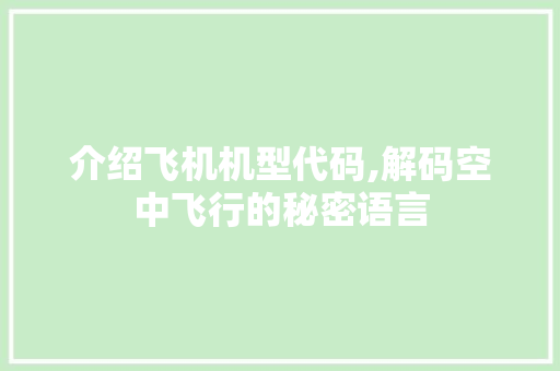 介绍飞机机型代码,解码空中飞行的秘密语言