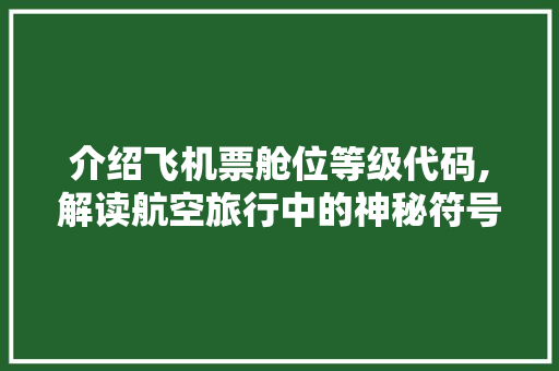 介绍飞机票舱位等级代码,解读航空旅行中的神秘符号