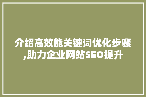 介绍高效能关键词优化步骤,助力企业网站SEO提升