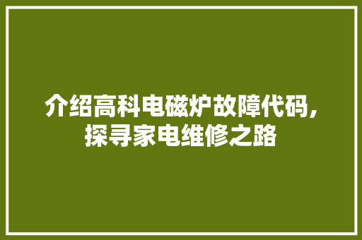 介绍高科电磁炉故障代码,探寻家电维修之路