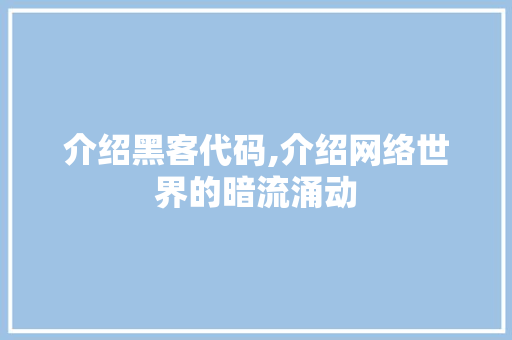 介绍黑客代码,介绍网络世界的暗流涌动