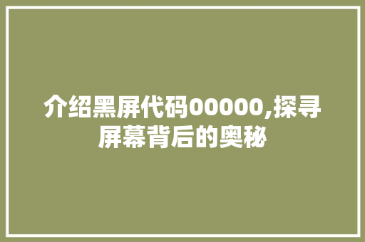 介绍黑屏代码00000,探寻屏幕背后的奥秘