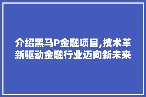 介绍黑马P金融项目,技术革新驱动金融行业迈向新未来