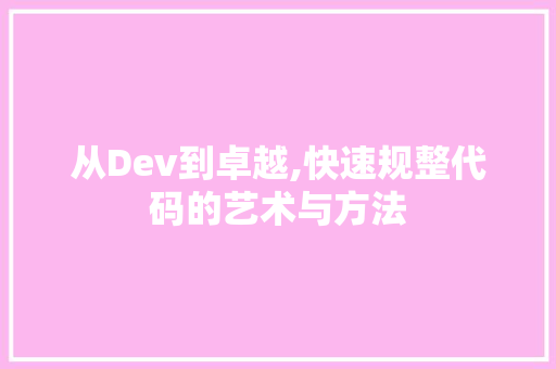 从Dev到卓越,快速规整代码的艺术与方法