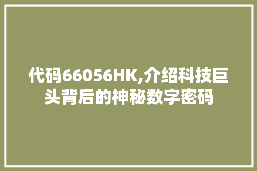 代码66056HK,介绍科技巨头背后的神秘数字密码