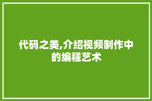 代码之美,介绍视频制作中的编程艺术