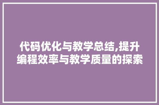 代码优化与教学总结,提升编程效率与教学质量的探索与方法