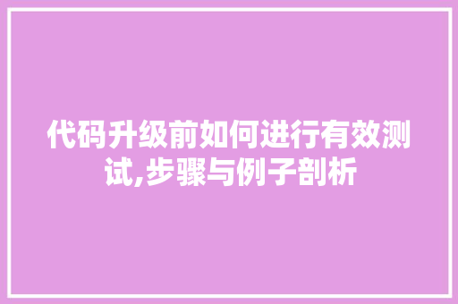 代码升级前如何进行有效测试,步骤与例子剖析