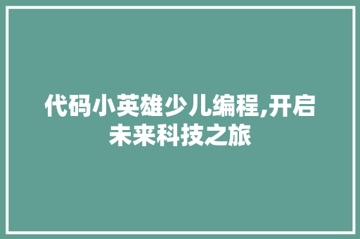 代码小英雄少儿编程,开启未来科技之旅