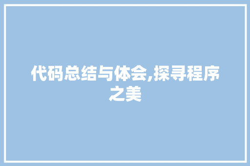 代码总结与体会,探寻程序之美