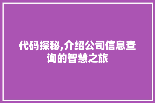 代码探秘,介绍公司信息查询的智慧之旅