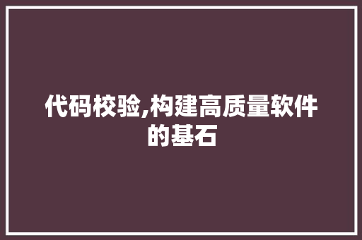 代码校验,构建高质量软件的基石