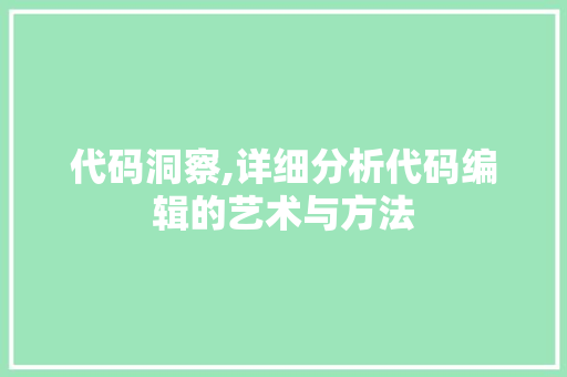 代码洞察,详细分析代码编辑的艺术与方法