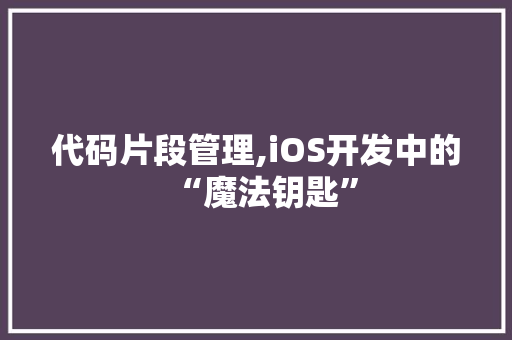 代码片段管理,iOS开发中的“魔法钥匙”