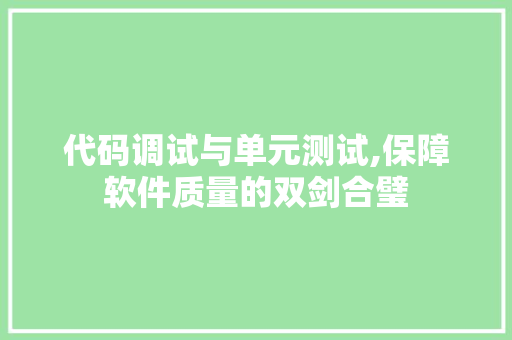 代码调试与单元测试,保障软件质量的双剑合璧