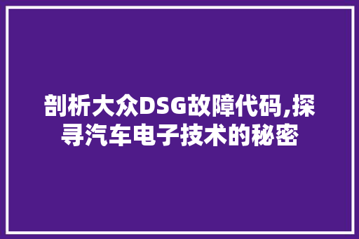 剖析大众DSG故障代码,探寻汽车电子技术的秘密