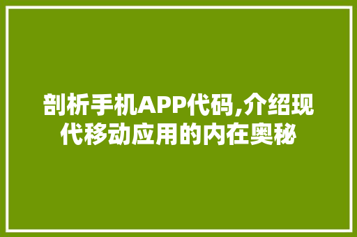 剖析手机APP代码,介绍现代移动应用的内在奥秘