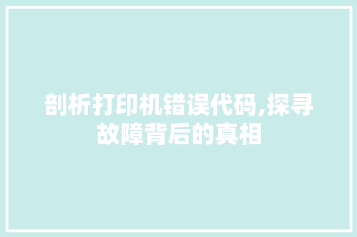 剖析打印机错误代码,探寻故障背后的真相