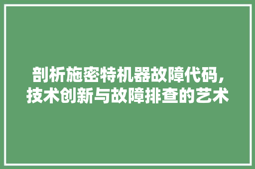 剖析施密特机器故障代码,技术创新与故障排查的艺术