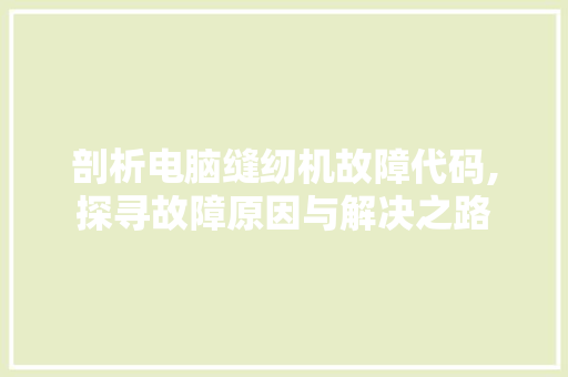 剖析电脑缝纫机故障代码,探寻故障原因与解决之路