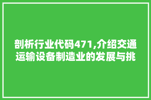 剖析行业代码471,介绍交通运输设备制造业的发展与挑战