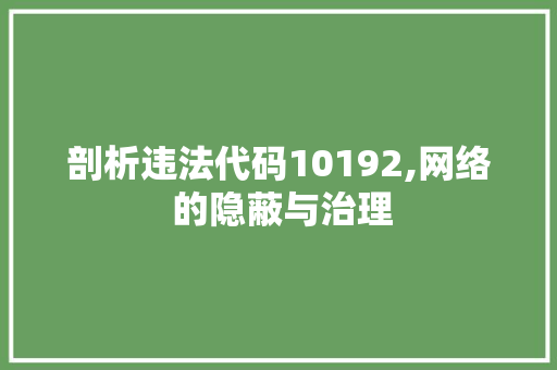 剖析违法代码10192,网络 的隐蔽与治理