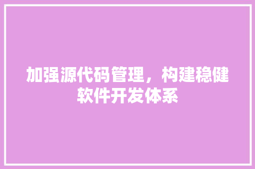 加强源代码管理，构建稳健软件开发体系