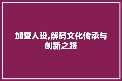 加查人设,解码文化传承与创新之路