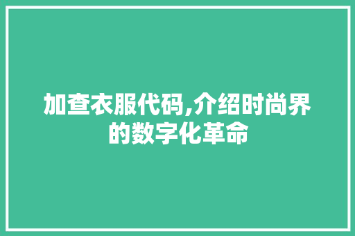 加查衣服代码,介绍时尚界的数字化革命