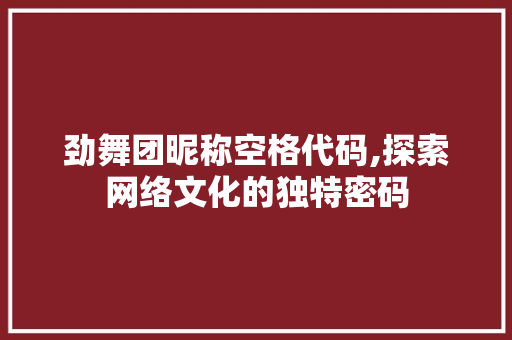 劲舞团昵称空格代码,探索网络文化的独特密码