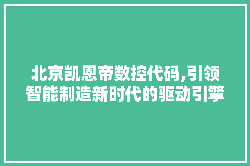 北京凯恩帝数控代码,引领智能制造新时代的驱动引擎