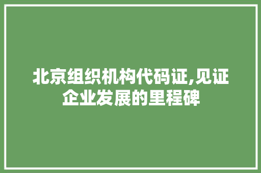 北京组织机构代码证,见证企业发展的里程碑