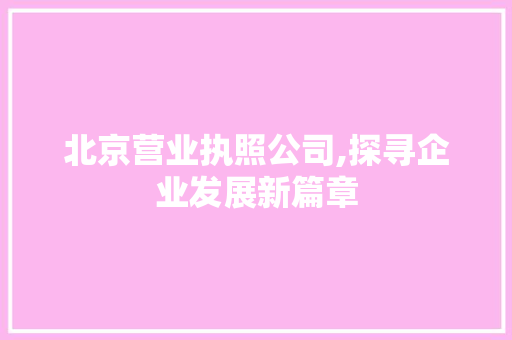 北京营业执照公司,探寻企业发展新篇章