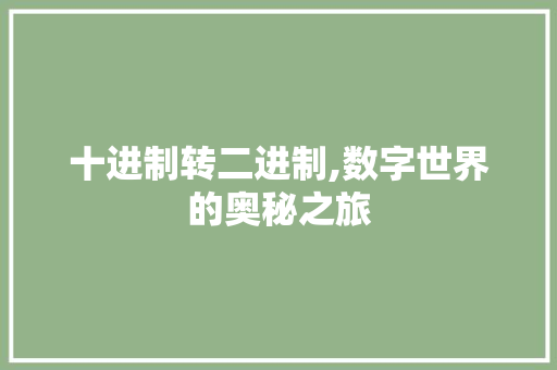 十进制转二进制,数字世界的奥秘之旅