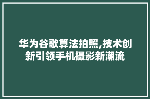 华为谷歌算法拍照,技术创新引领手机摄影新潮流