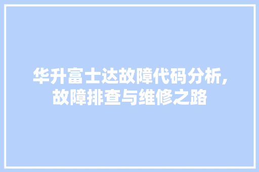 华升富士达故障代码分析,故障排查与维修之路