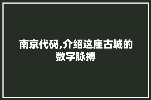 南京代码,介绍这座古城的数字脉搏